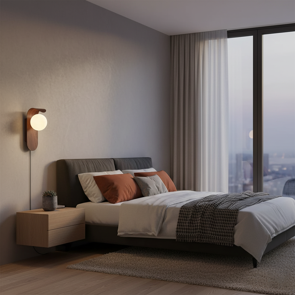 Wall Light – LED Walnut & Wood Globe Lamp