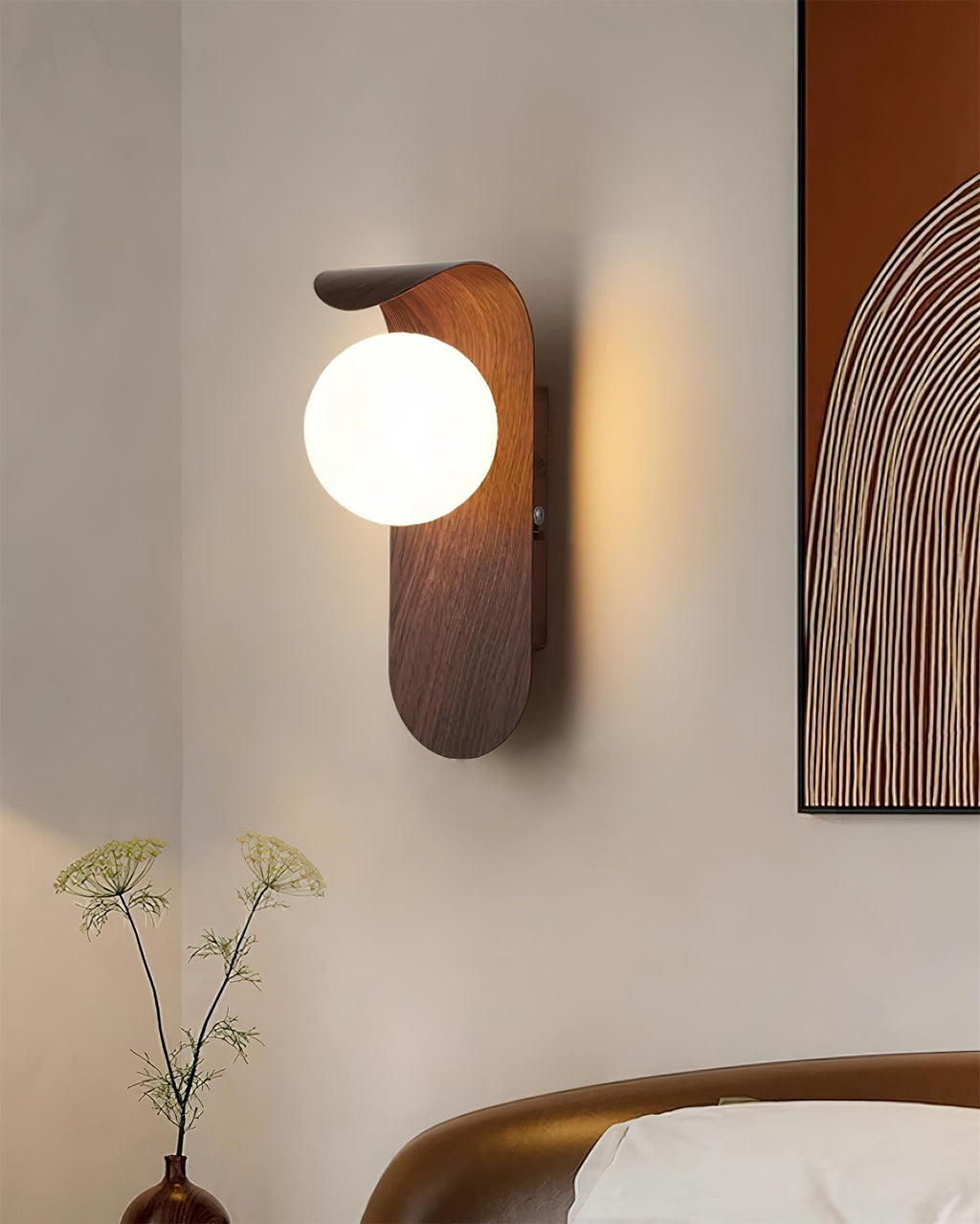Wall Light – LED Walnut & Wood Globe Lamp