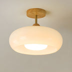 Ceiling Light – Vintage Wood & Glass Semi-Flush Mount Drum Lamp