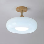 Ceiling Light – Vintage Wood & Glass Semi-Flush Mount Drum Lamp