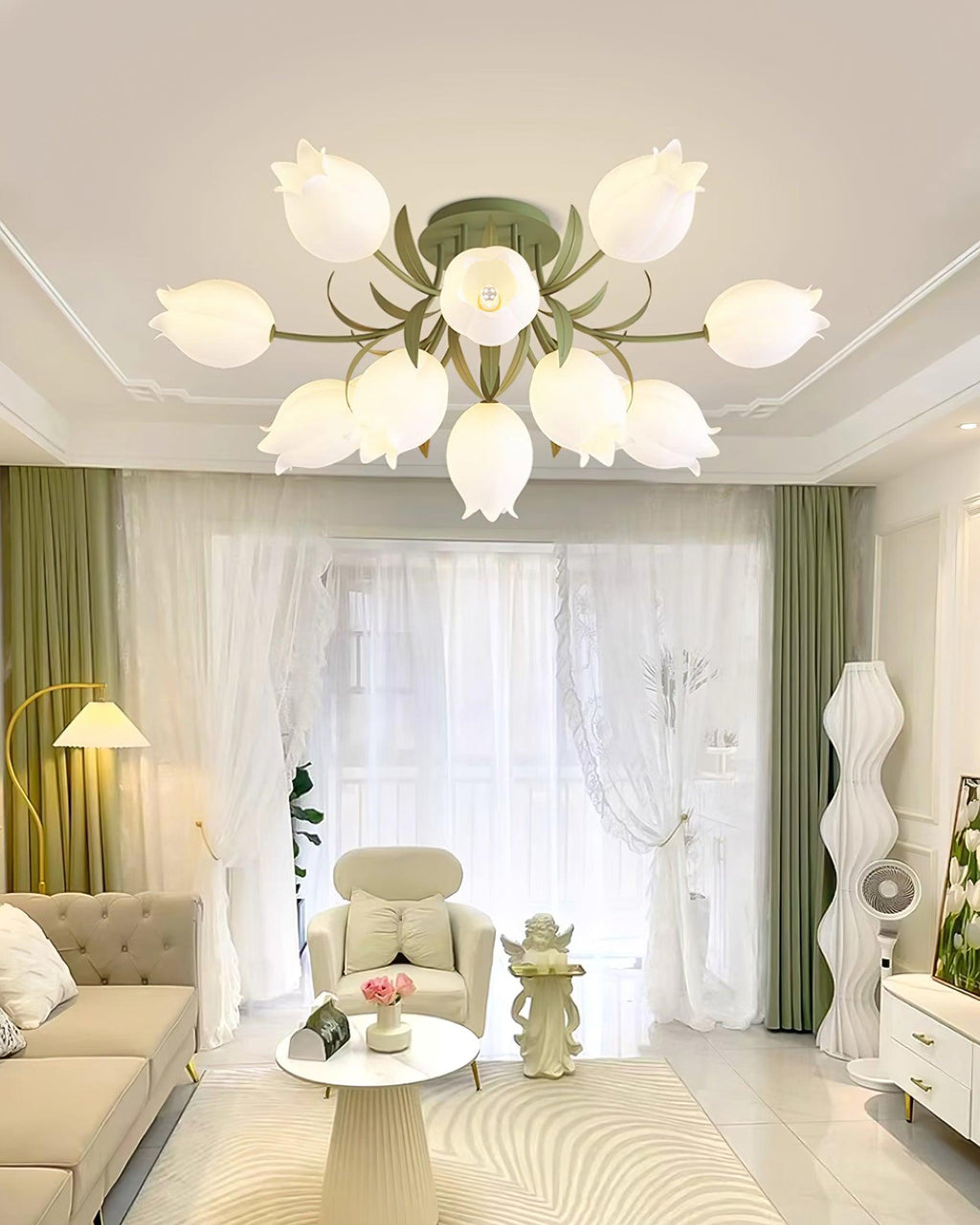 Ceiling Light – Floral LED Lily Lamp in Cream Finish